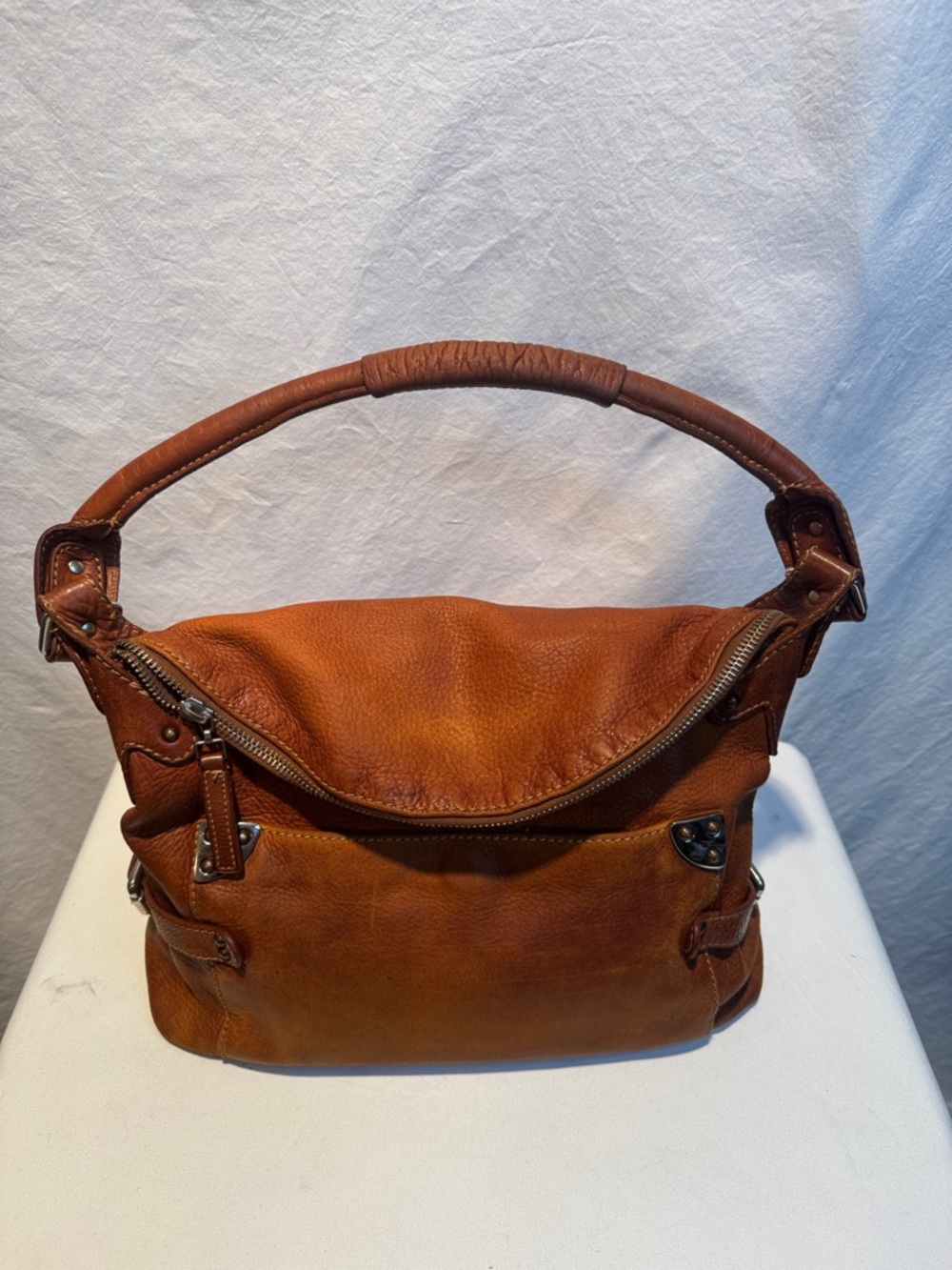 Nuovedive Tan Genuine Leather Shoulder Bag with Top Handle